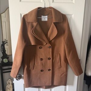 Tailored Double-Breasted Pea Coat in Camel Brown